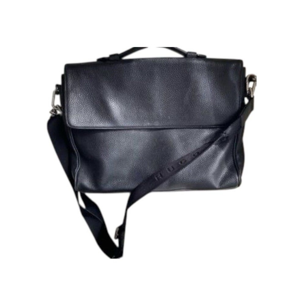 GENUINE PEBBLE LEATHER HUGO BOSS LAPTOP MESSENGER BAG BLACK